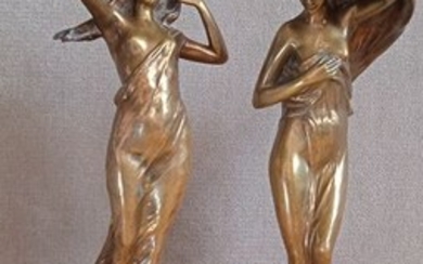 Sculpture, two female figures (2) - Art Nouveau style - Bronze - 20th century