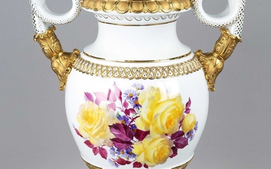 Serpentine handle vase, Meissen, Knauff mark 1850-1924, 1st choice, design by Ernst August Leuteritz