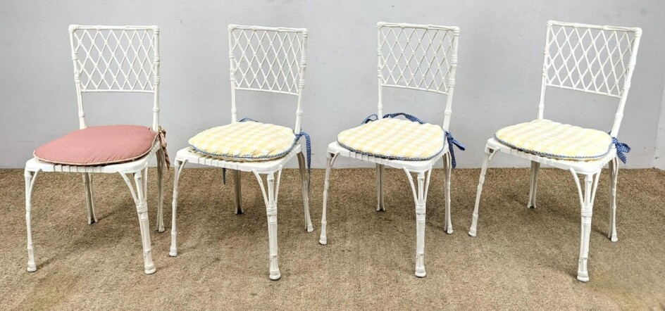 Set 4 Faux Woven Rattan Molded Side Chairs. White frame
