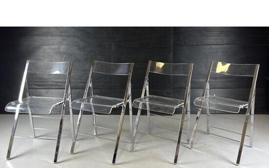 Set 4 Lucite Chrome Framed Folding Chairs