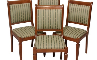 Set of Four Louis Philippe Style Cherrywood Dining Chairs, 20th c., the scrolled back with inset