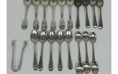 Set of six silver tea spoons Newcastle 1865, another five ci...