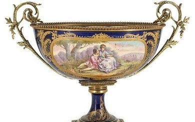 Sevres Dore Mounted Porcelain Centerpiece