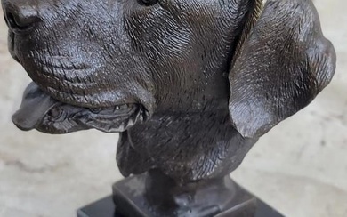 Signed Original Labrador Bust Bronze Sculpture - 7" x 4"