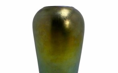 Signed Quezal Blue Iridescent Art Glass Vase