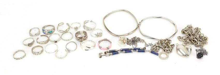 Silver and white metal jewellery including necklaces