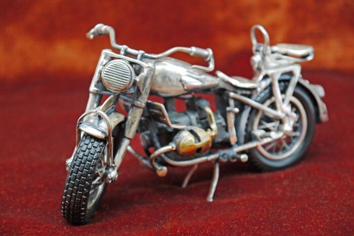 Silver miniature, Motorcycle - .925 silver - Spain - Mid 20th century