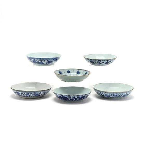 Six Chinese Blue and White Porcelain Bowls