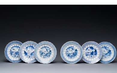 Six Chinese blue and white 'acupuncture' saucers, KangxiDia....