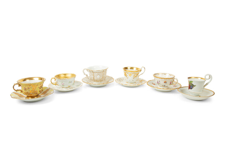 Six Meissen Porcelain Cup and Saucer Sets