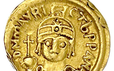 Solidus 582/602, Constantinopel, 1. Off. Büste mit Kreuzglobus v.v./VICTOR AVGG...