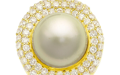South Sea Cultured Pearl, Diamond, Gold Ring Stones: Full-cut...