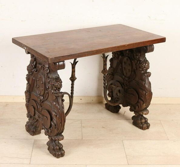 Spanish-style historicism side table with wrought iron