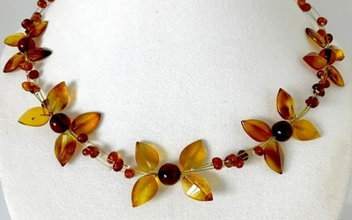 Staggering Amber Floral Necklace made from leaf like