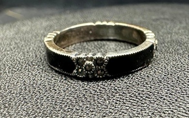 Sterling Marcasite Black Enamel Ring