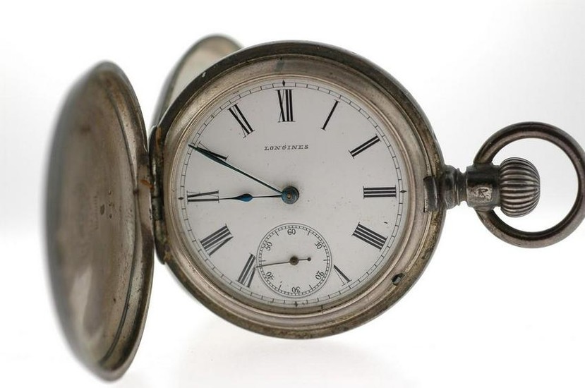 Sterling Silver Antique Longines Hunter Pocket Watch