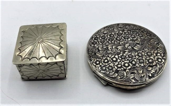 Sterling Silver Fancy Round Compact & Sterling Pin Box