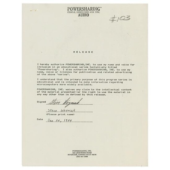 Steve Wozniak Document Signed