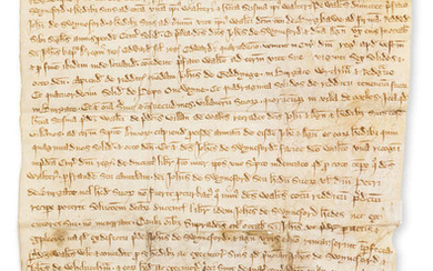 Suffolk, Burgate.- Agreement between John de Swyneford, John de Whelnetham & Walter Oliver of a tenement in Burgate, manuscript in Latin, on vellum, indented chirograph at head, 1318.