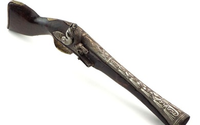 Superb Quality 18th C. Islamic Ottoman Turkish BLUNDERBUSS Pistol with Elaborate Silver & Brass