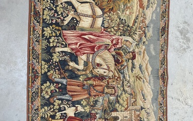 TAPISSERIE en laine "après-midi du Duc de Berry", d'après les enluminures du XVe siècle. 126x184cm.