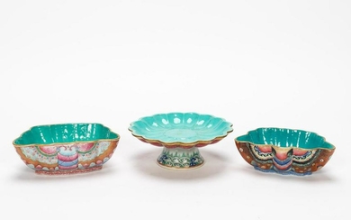THREE CHINESE ENAMELED PORCELAIN VESSELS, MOTH