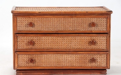 THREE DRAWER BAMBOO AND WICKER BACHELORS CHEST