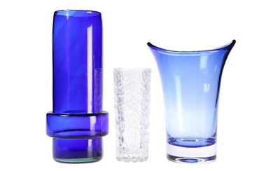 THREE PIECES OF ART GLASS, including a Whitefriars blue