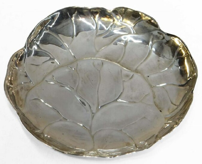 TIFFANY STERLING SILVER CABBAGE LEAF SHALLOW BOWL 9