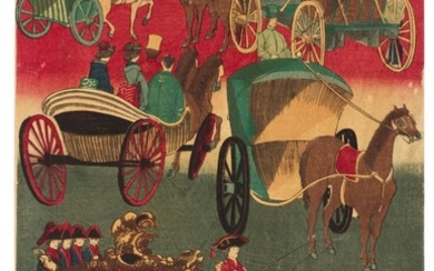 TSUKIOKA YOSHITOSHI, MEIJI PERIOD, LATE 19TH CENTURY | HORSE CARRIAGES