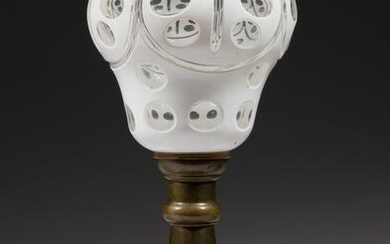 TULIP CUT-OVERLAY GLASS KEROSENE STAND LAMP