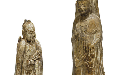 TWO CHINESE STONE FIGURES, TANG DYNASTY (618-907) AND LATER