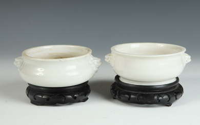 TWO CLOSELY SIMILAR CHINESE TE-HUA BLANC DE CHINE PORCELAIN INCENSE...