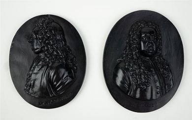 TWO WEDGWOOD BLACK BASALT PORTRAIT MEDALLIONS, DR. JOHN WOODWARD (1665-1728) AND DR. RICHARD MEAD (1673-1754)