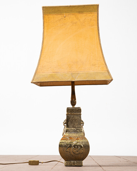 Table lamp / lamp, brass, parchment, 1960s.