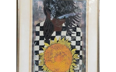 Tadashi Nakayama Painting Girl w/Sunflower 1957