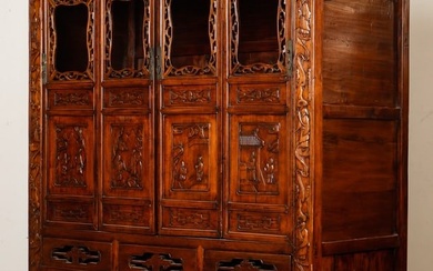 Tall Antique Chinese Carved Kitchen Cabinet, 19th C., H: 6'3"