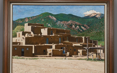 Taos School "Untitled (Pueblo Village)", oil