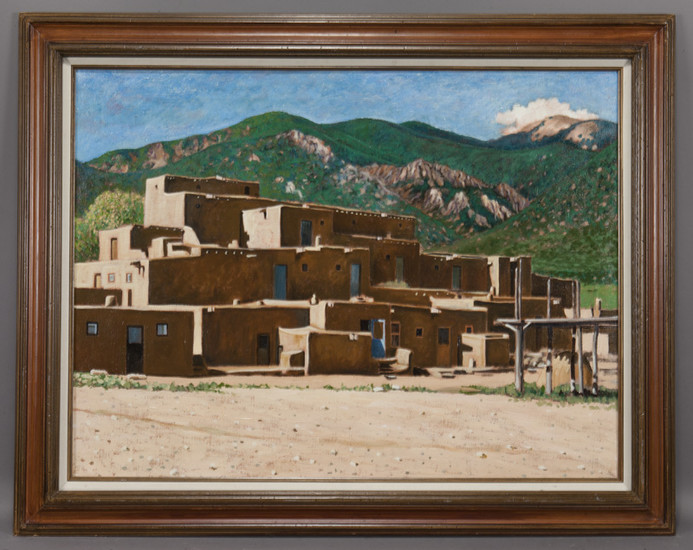 Taos School "Untitled (Pueblo Village)", oil