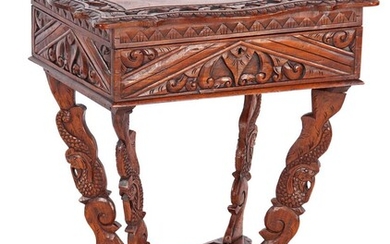 (-), Teak oriental handicraft furniture with stitching by...