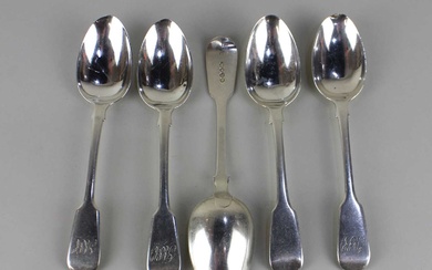 Three George IV silver Fiddle pattern dessert spoons