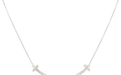 Tiffany & Co. 18K white gold 'T Smile' necklace set with diamond.