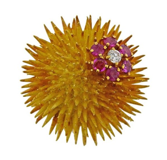 Tiffany & Co 18k Gold Diamond Ruby Sea Urchin