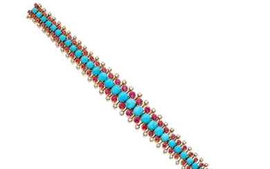 Turquoise, Ruby and Diamond Bracelet