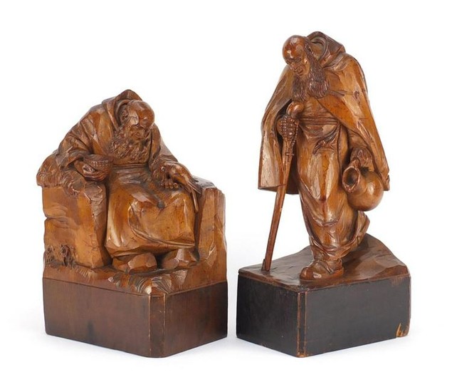 Two 19th century continental wood carvings of monks