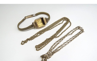 Two 9ct gold broken chains and an 18ct gold watch case, plat...
