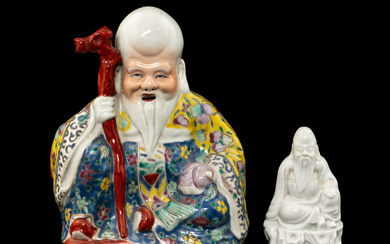 Two Chinese Porcelain Figures of Immortal of Longevity, Shoulao