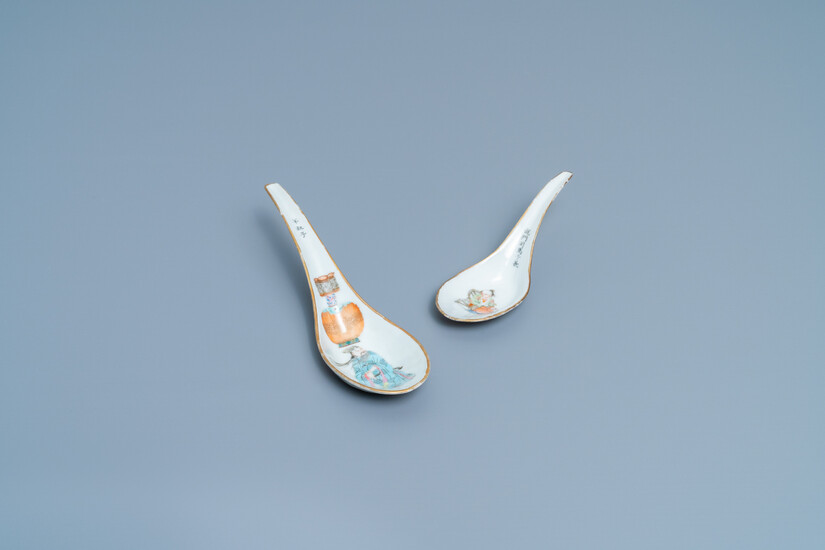 Two Chinese famille rose 'Wu Shuang Pu' spoons, Daoguang mark and of the period
