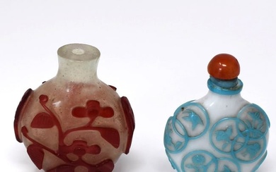 Two Chinese overlay glass snuff bottles