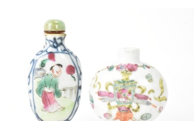 Two Chinese porcelain hand painted snuff bottles to include ...